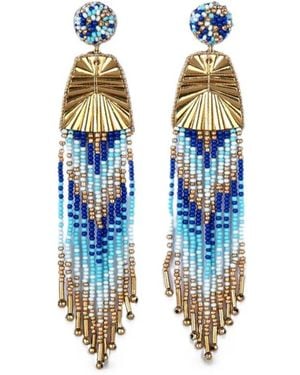 Deepa Gurnani Beaded Fringe Earrings - Blue