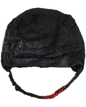 Daniela Gregis Crinkled Braided-Strap Beanie Hat - Black