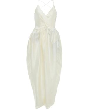 YANGKEHAN Cross-Back Gathered Silk Dress - White