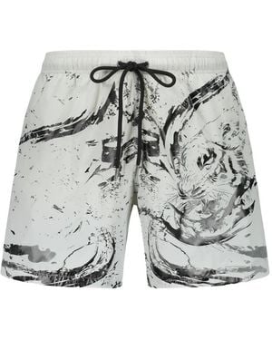 Philipp Plein Tiger-Print Drawstring Swim Shorts - Grey