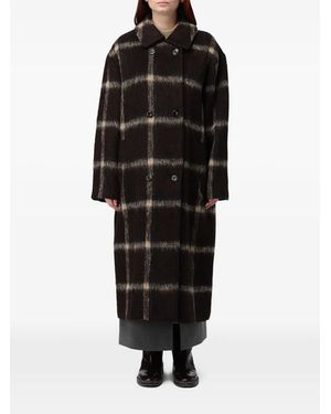 ELEH Check-Pattern Double-Breasted Coat - Black