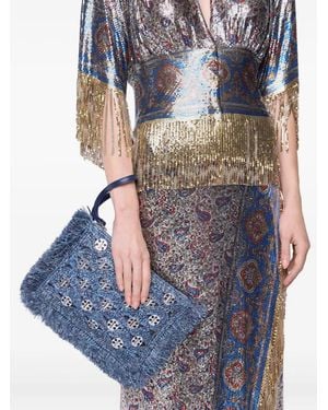 Rabanne Jeans-Clutch Aus Raffiabast - Blau
