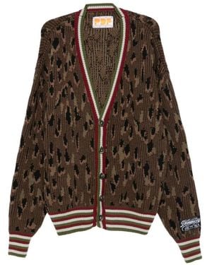 PDF Leopard-Pattern Striped-Trim Cardigan - Brown
