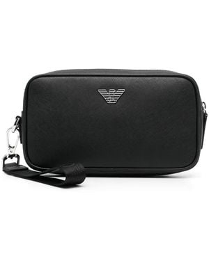 Emporio Armani Eagleプレート トラベルポーチ - ブラック