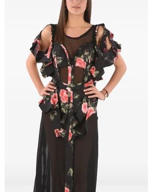Maison Margiela Floral-Print Ruffled Dress - Black