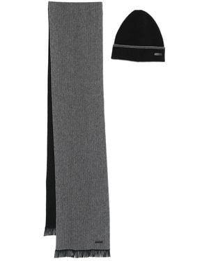 BOSS Logo-patch Scarf And Beanie Set - White