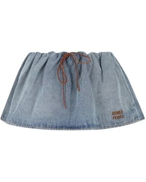 Miu Miu Drawstring Logo-Embroidered Mini Skirt - Blue
