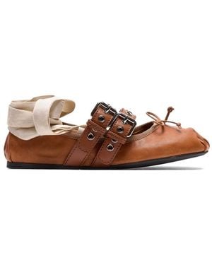 Miu Miu Buckled Lace-Up Ballet Flats - Brown