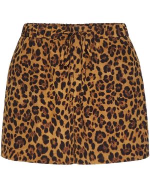 Valentino Garavani Animalier Crepe De Chine Shorts - Brown