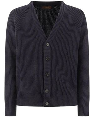 Cruna Cardigan Côtelé À Manches Raglan - Blue