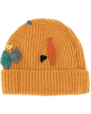 Exquisite J Embroidered Ribbed Beanie Hat - Orange
