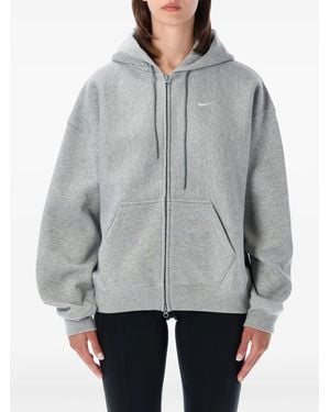 Nike Studio Logo-Embroidered Zip-Up Hoodie - Grey