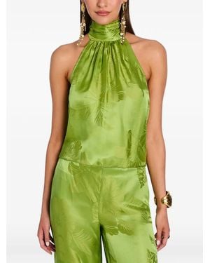 retroféte Martana Floral-Jacquard Halterneck Blouse - Green