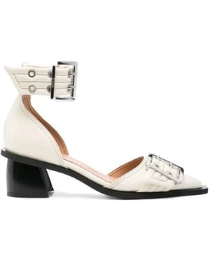 Ganni Ivory Pumps With Buckles And Ankle Strap - Metallic