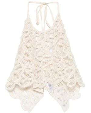 Patrizia Pepe Crochet-Knit Beaded Top - White