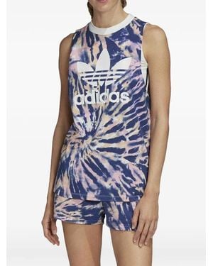 adidas Tie-Dye Logo-Print Tank Top - Blue