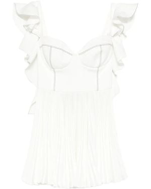 Parlor Ruffled Pleated Mini Dress - White
