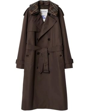Burberry Trenchcoat Met Ceintuur En Geruite Kraag - Bruin