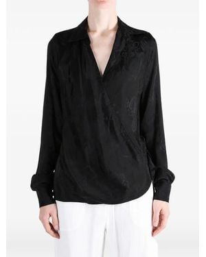 Ann Demeulemeester Alba Jacquard-Pattern Wrap Blouse - Black