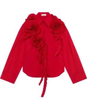 Blumarine Camiseta Con Volantes Y Aplique Floral - Rojo