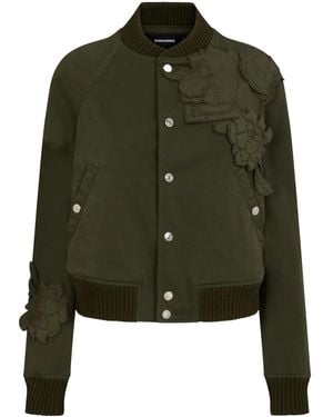 DSquared² Floral-Appliqué Cotton Bomber Jacket - Green