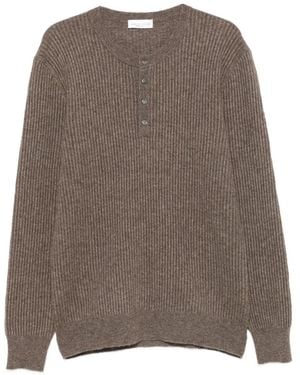 Roberto Collina Ribbed-Knit Henley Jumper - Brown