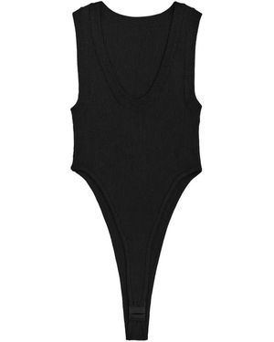 Bevza Ribbed-Knit High-Leg Bodysuit - Nero