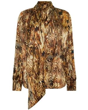 Adam Lippes Ainsley Wood-Grain Print Blouse - Brown