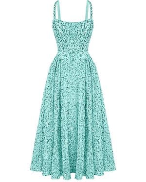 POST MERIDIEM Sequin Corset Midi Dress - Blue