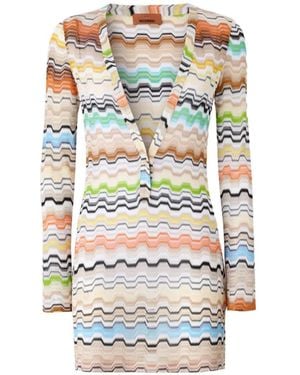 Missoni Zigzag-Knit V-Neck Mini Beach Dress - White