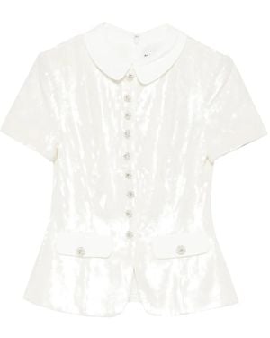 Self-Portrait スパンコールトリム トップ - ホワイト