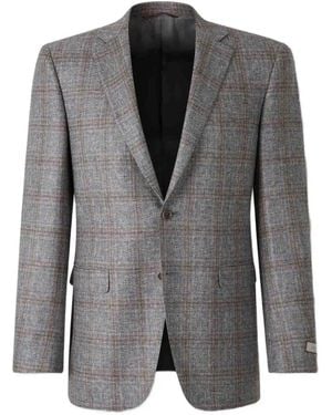 Canali Checked Single-Breasted Blazer - Grey