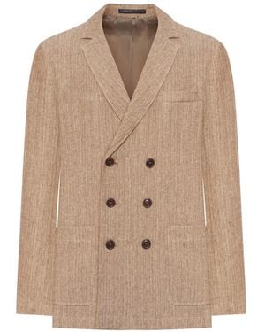 Giorgio Armani Double-Breasted Linen Jacket - Natural