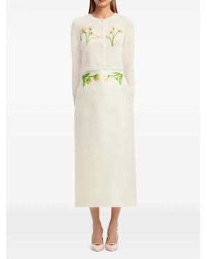 LEO LIN Quinn Wildflower-Embellished Midi Skirt - Natural