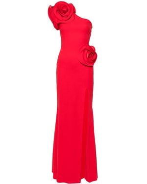 Ana Radu Floral-Appliqué One-Shoulder Dress - Red
