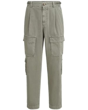 Brunello Cucinelli Cotton Chevron Pants With Cargo Pockets And Waist Tabs - Gray