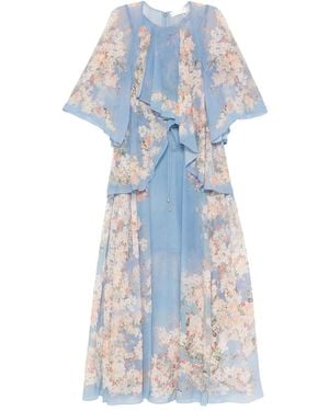 Zimmermann Floral-Print Ruffled Dress - Blue