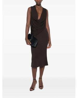 Tom Ford Draped Plunging-Neck Midi Dress - Black