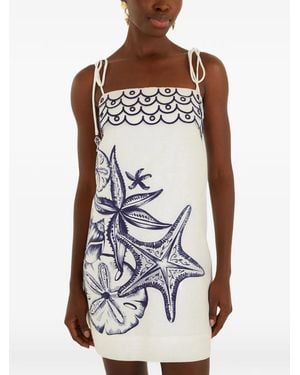 FARM Rio Coast Stars Euroflax Premium Linen Mini Dress - White