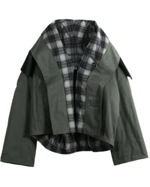 JULIE KEGELS Check-Pattern Paneled Coat - Green