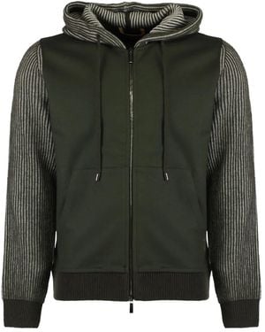 Moorer Hoodie Met Geribbelde Manchetten En Rits - Groen