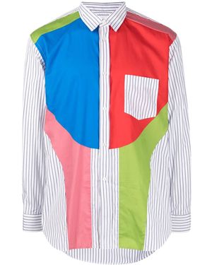 Comme des Garçons Colour-Block Striped Cotton Shirt - Blue