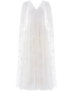 Needle & Thread Versailles Ditsy Cape-Sleeve Dress - White