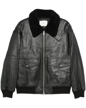 DUNST Shearling-Collar Leather Jacket - Black