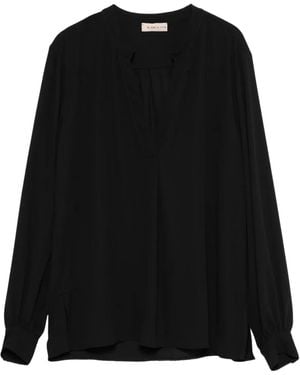 Blanca Vita V-Neck Long-Sleeve Blouse - Black