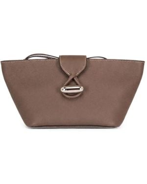 SAVETTE Small Anello Grainy Leather Clutch Bag - Brown