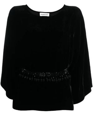 P.A.R.O.S.H. Belted Round-Neck Blouse - Black