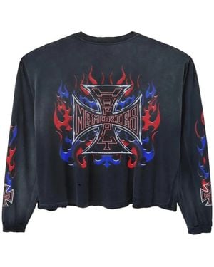 Happy Memories Don't Die Graphic-Print Long-Sleeve T-Shirt - Blue