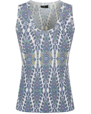 Etro Paisley-Print Ribbed Top - Blue