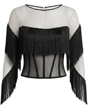Gemy Maalouf Tassel-Embellished Corset Top - Black